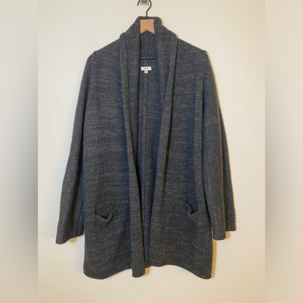 Vince Heavyweight Knit Wool Yak Long Cardigan Sweater Sz L Gray With Pockets